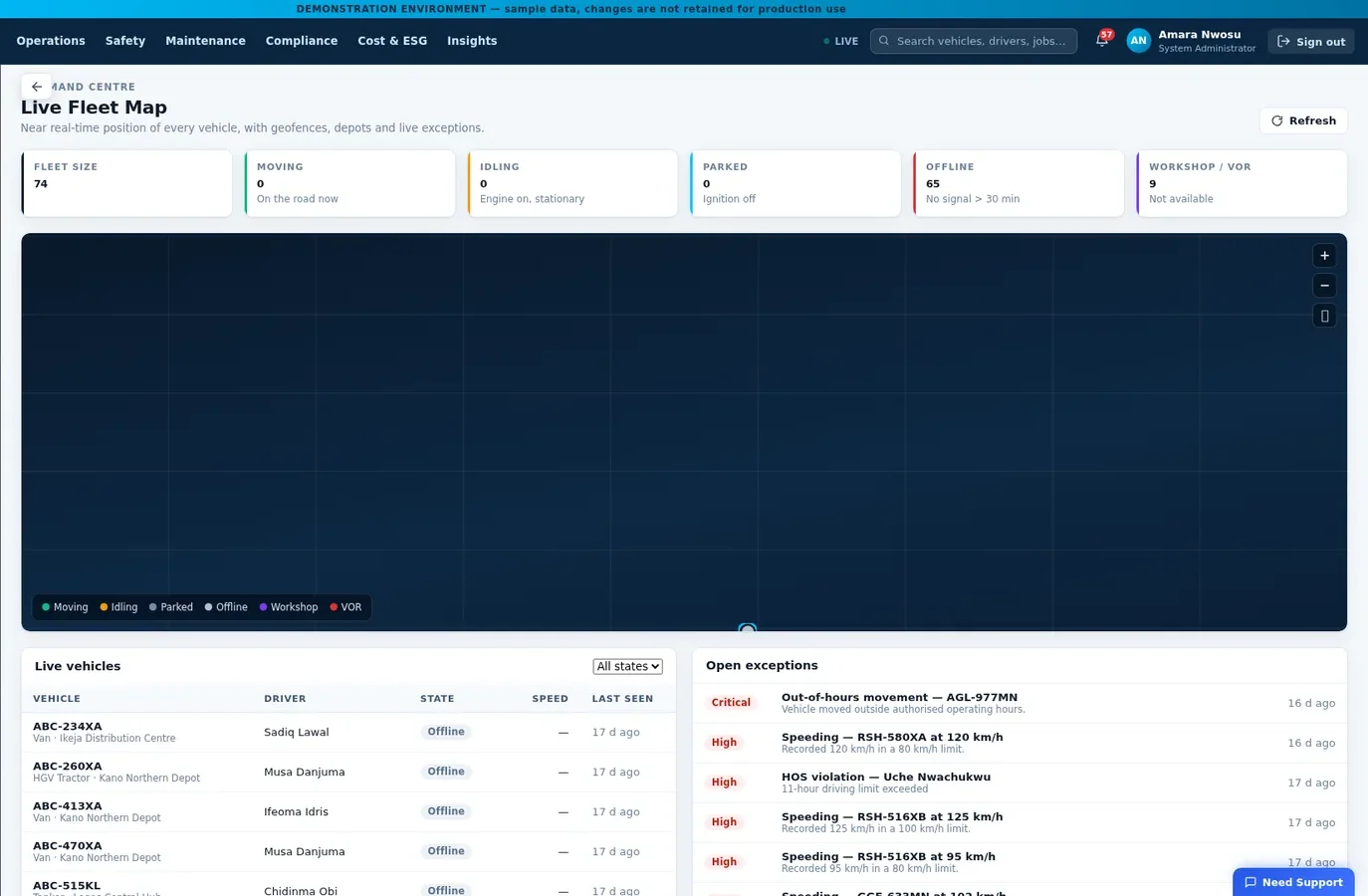 NexusFleet Manager, Live fleet map