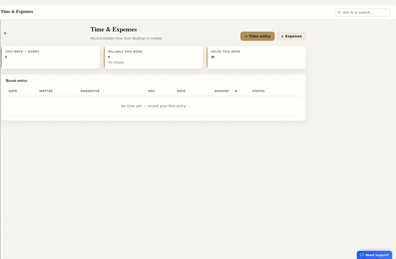 NexusLaw 360, Time expenses